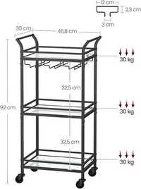 VASAGLE Wózek do serwowania, 3 poziomy Czarny