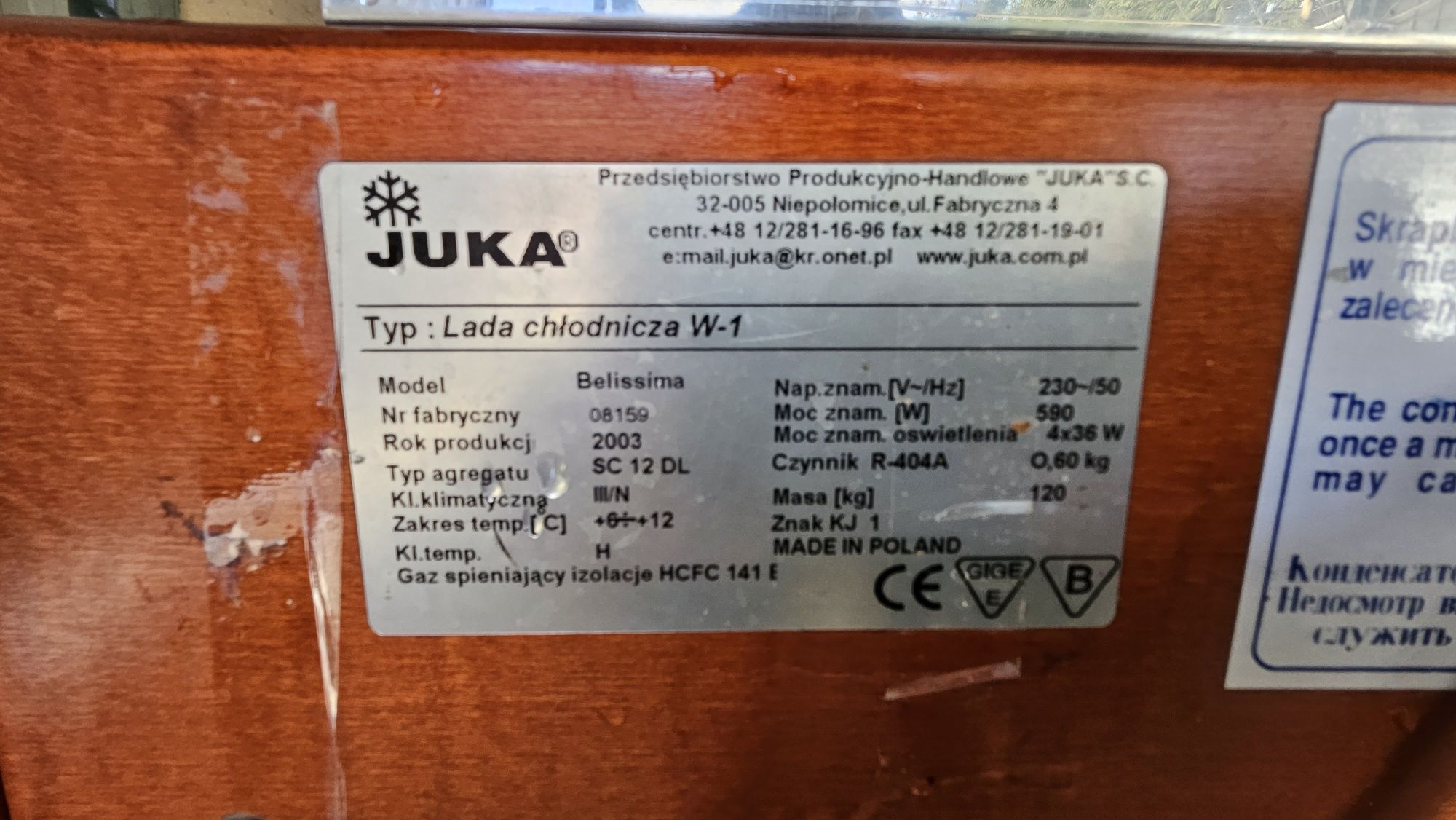 Lada witryna chłodnicza cukiernicza W-1 JUKA
