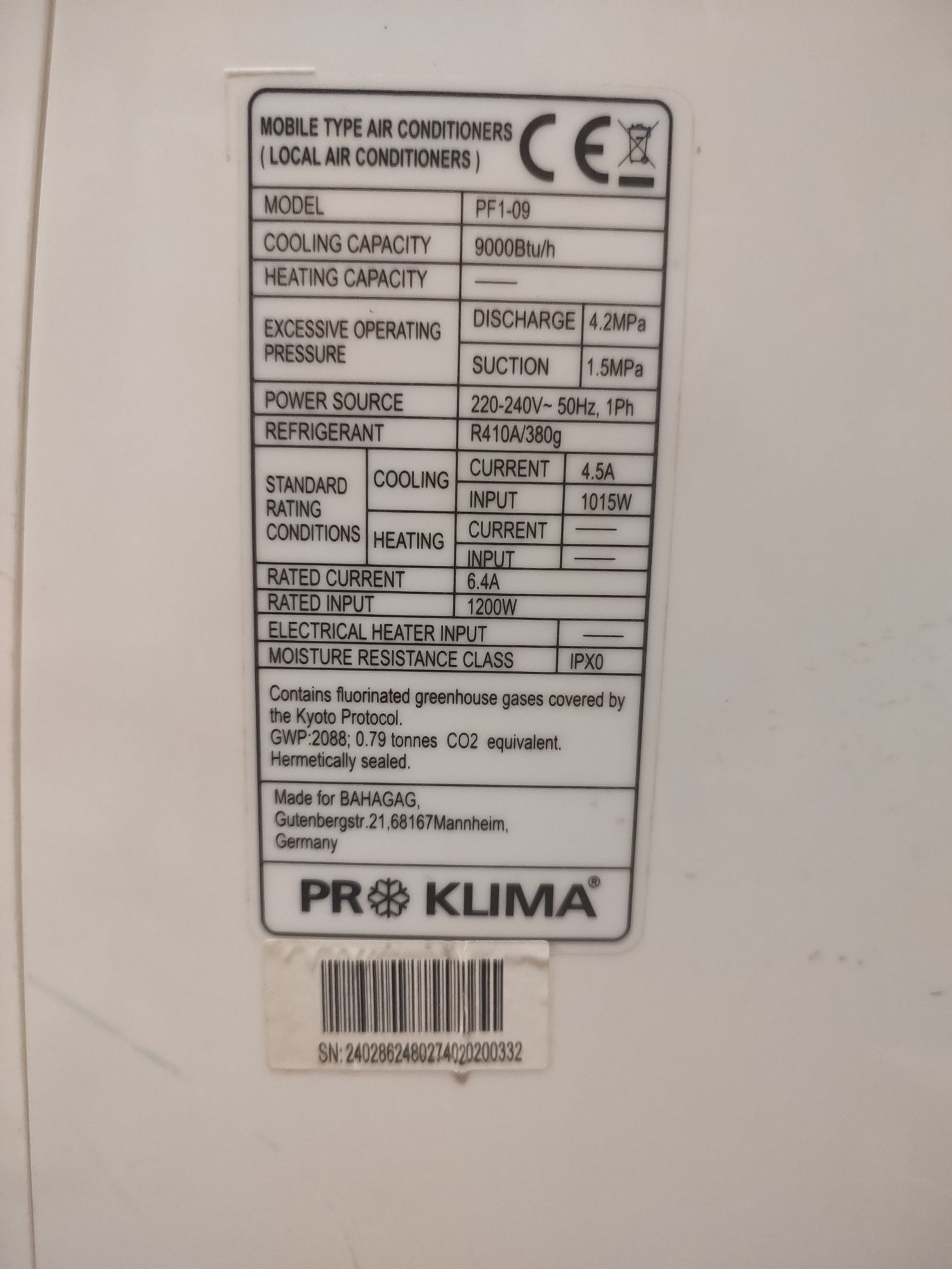 Klimatyzator PRO KLIMA PF1-09