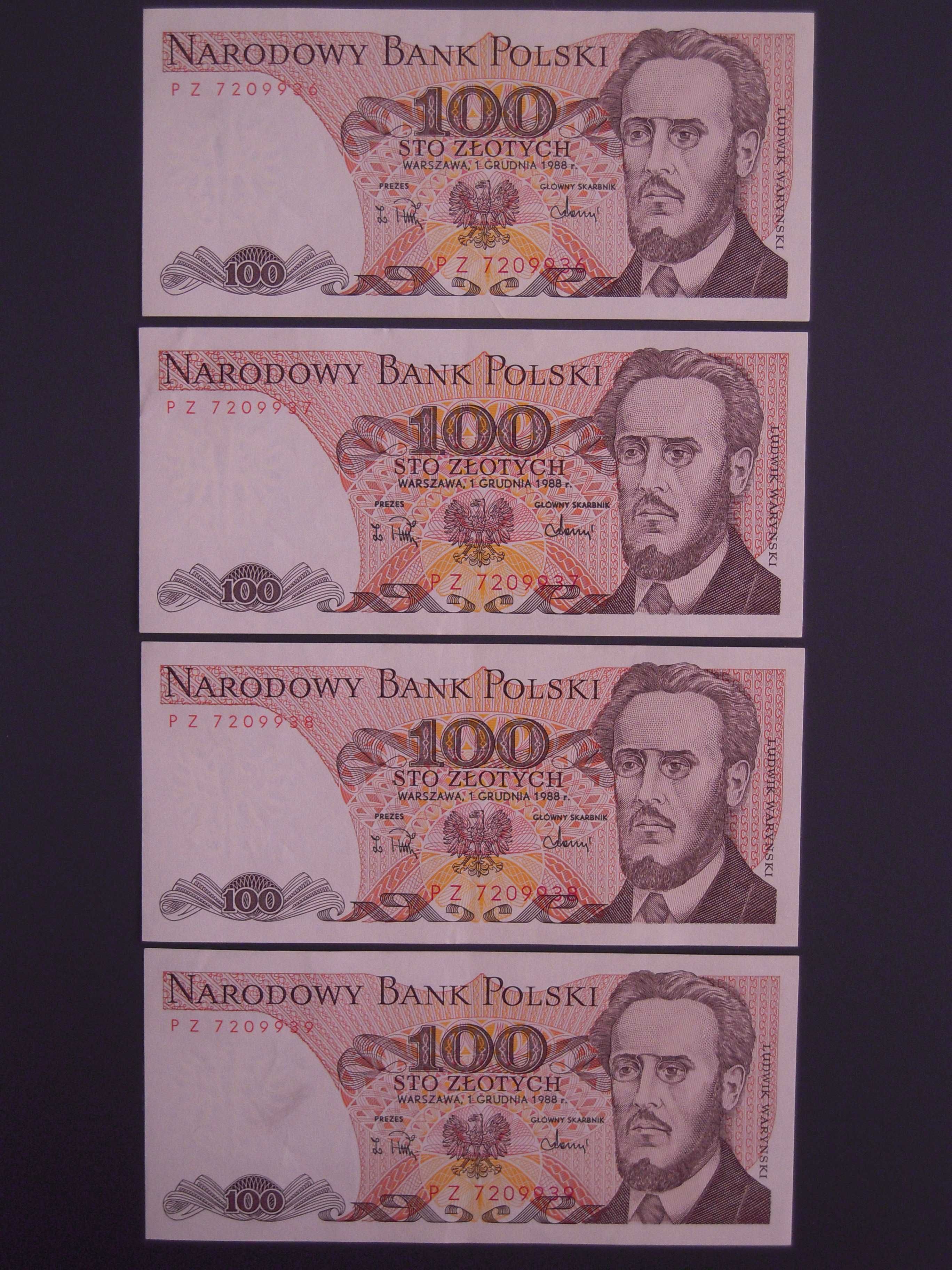 Banknoty PRL 100 zł - Ludwik Waryński - seria PZ z 1 grudnia 1988 r.