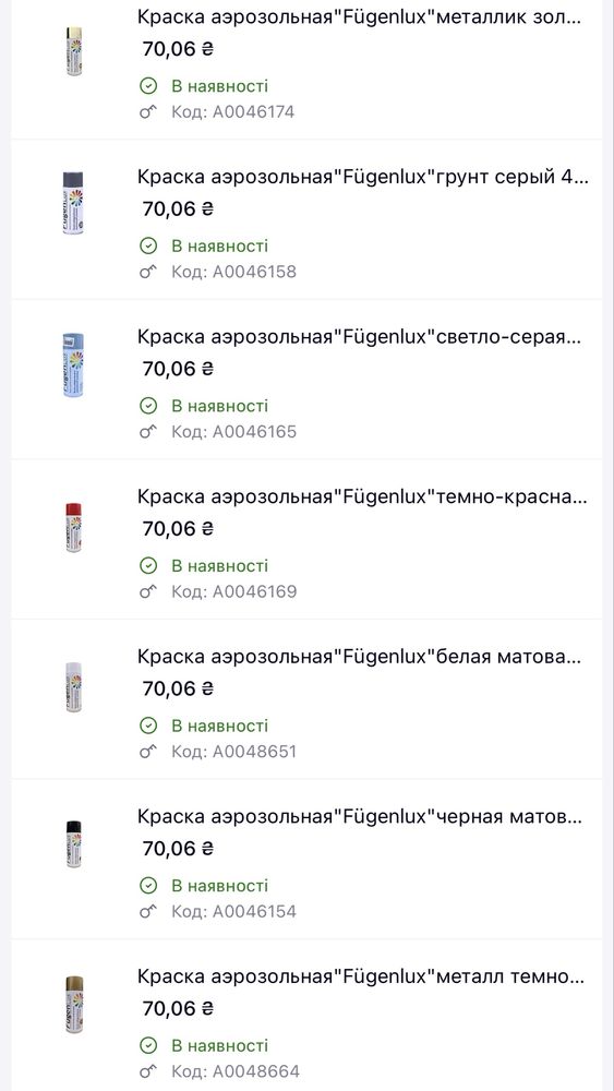 Фарба аерозольна / Краска аерозольная
