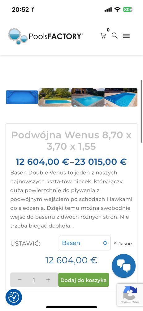 Basen ogrodowy,całoroczny, poliestrowy niecka 8,70 x 3,70 x 1,55
