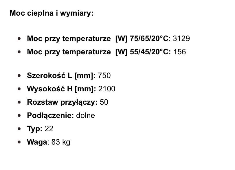 Grzejnik PURMO Vertical 2100x750 VR 22 Typ 22 6 BAR
