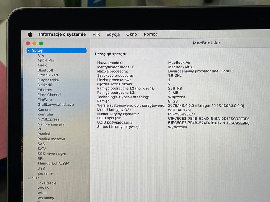 2019 MacBook Air A1932 13" i5 1,6Ghz 8GB 128GB