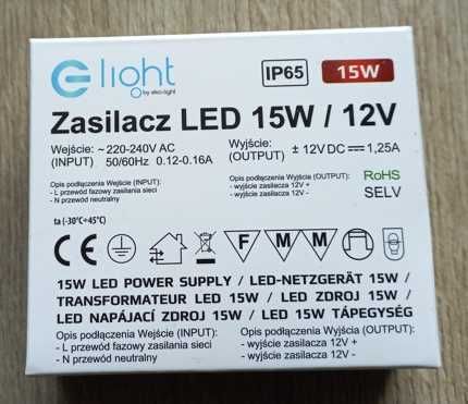 Zasilacz montażowy LED 15W 12V IP65 Eko-Light EKZAS034