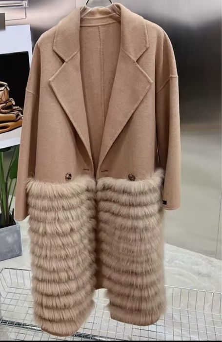 Kontantto plaszcz kaszmirowy camel futro lis xs-3xl