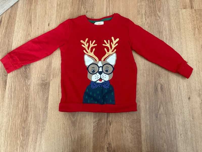 Ciepła bluza w czerwonym kolorze z uroczym psim reniferem dziecięca
