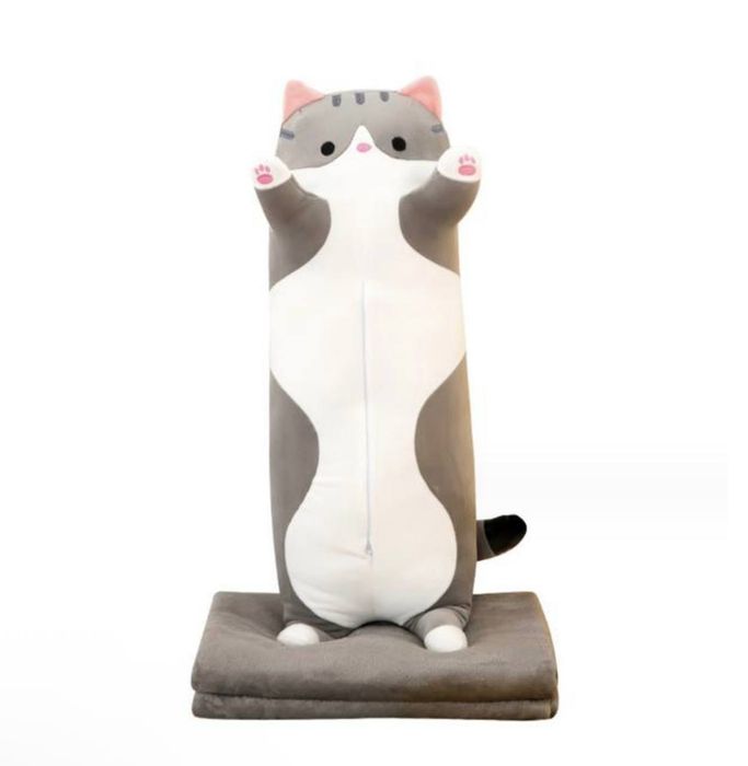 М'яка іграшка-плед кіт обіймашка, Кіт батон 65см, Іграшка кіт батон