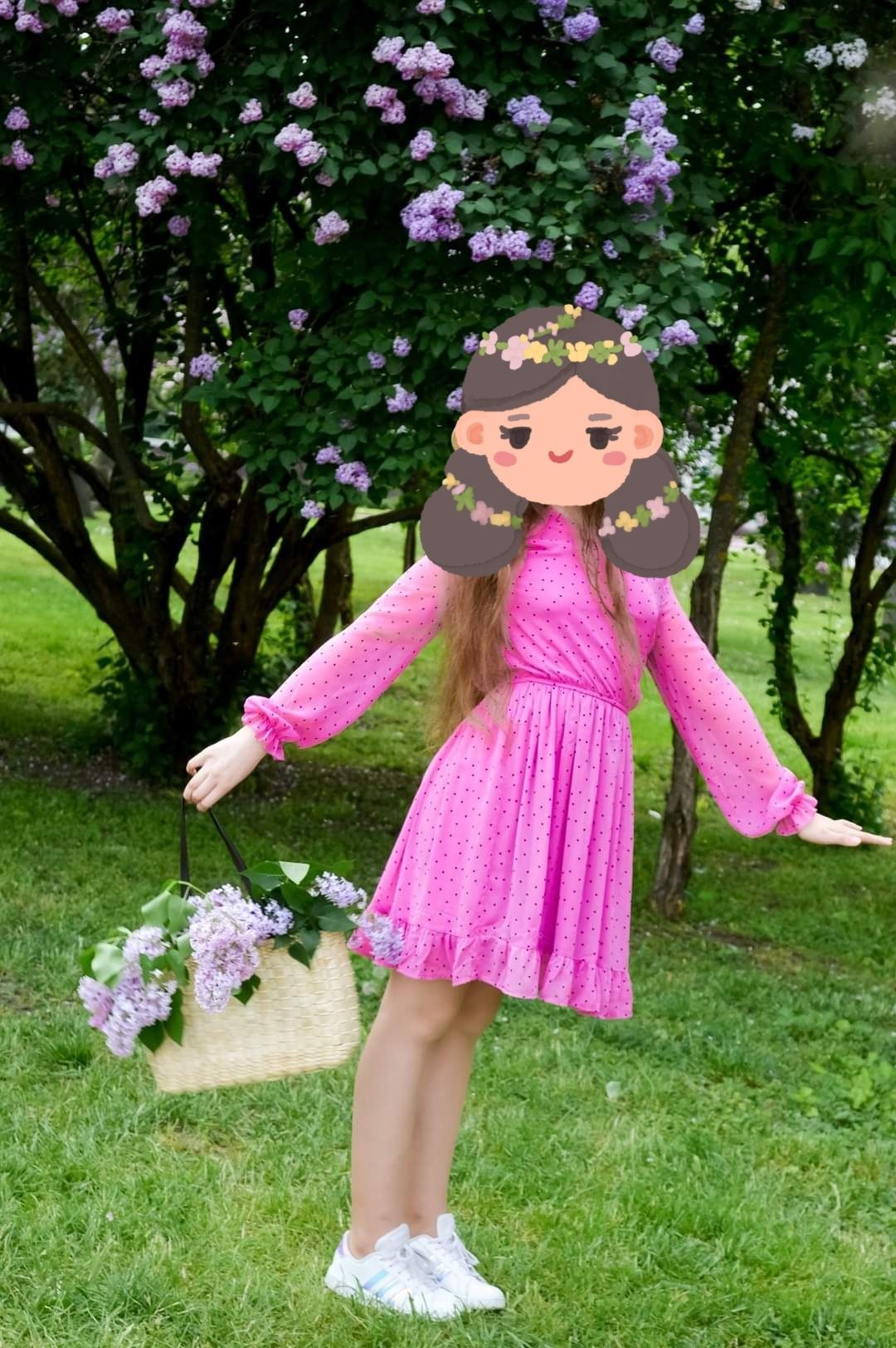 Платье розовое в горошек