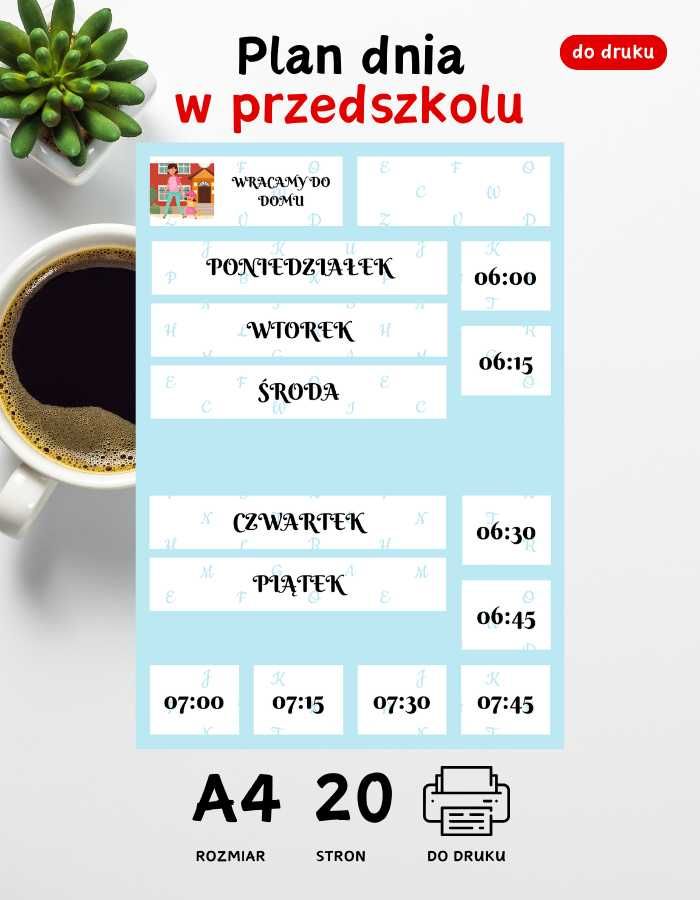 Plan dnia w przedszkolu A3 do druku