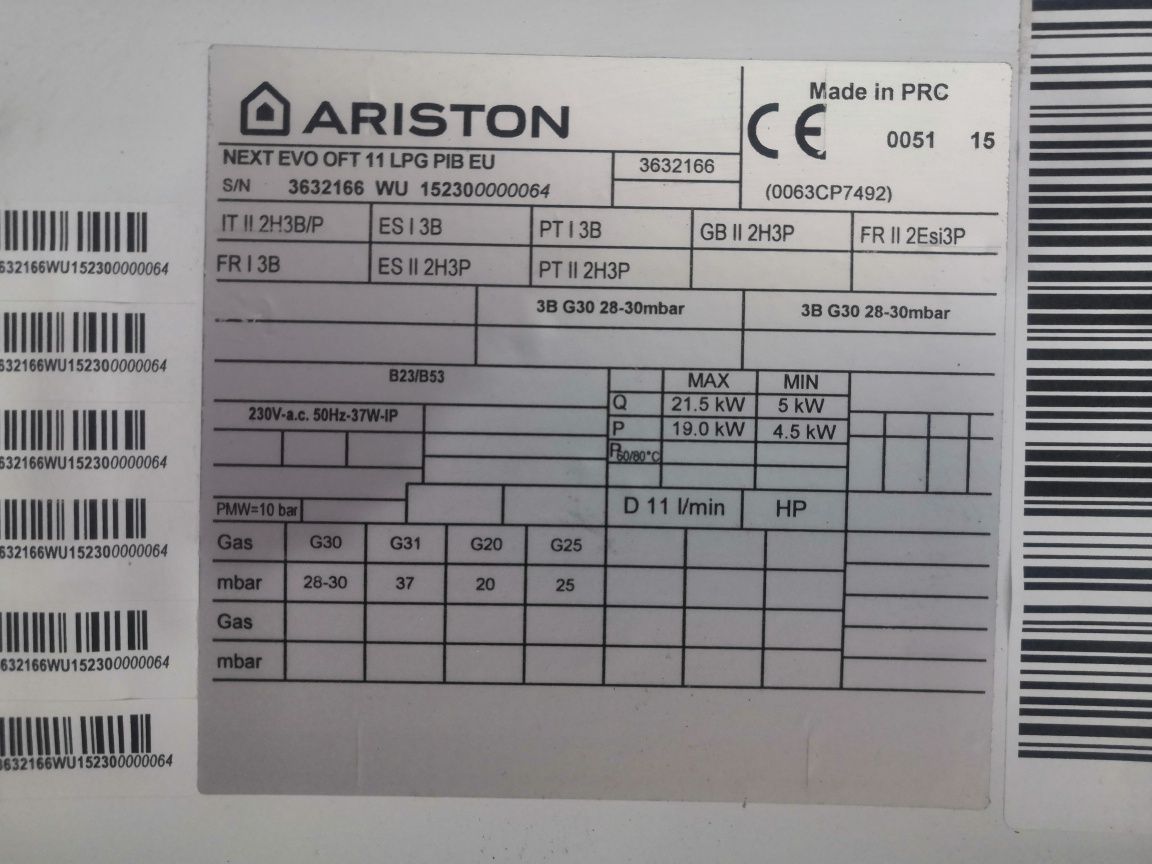 Esquentador Ariston Next Evo OFT 11 para peças