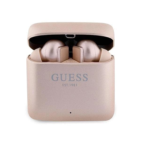 Słuchawki Bluetooth Guess Printed Logo TWS + stacja dokująca - różowo-