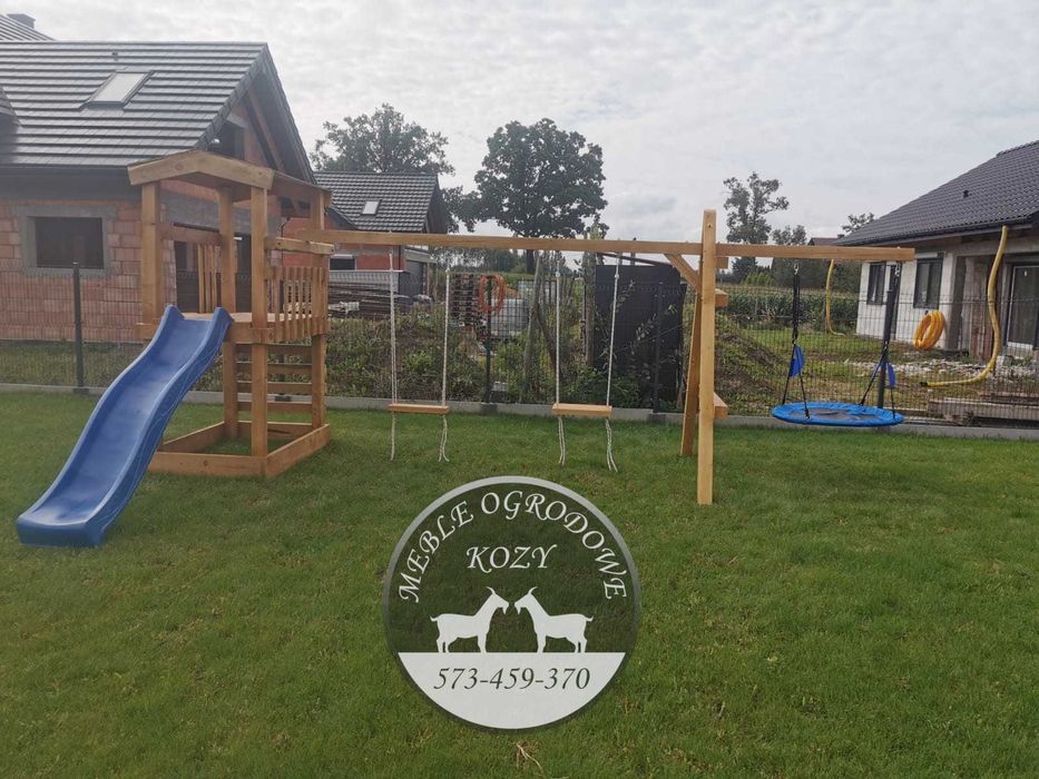 PROMKA! Drewniana huśtawka ogrodowa z grubych bali / Plac zabaw Stelaż