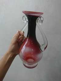 Zabytkowy bordowy wazon Bohemia PRL szklany szkło