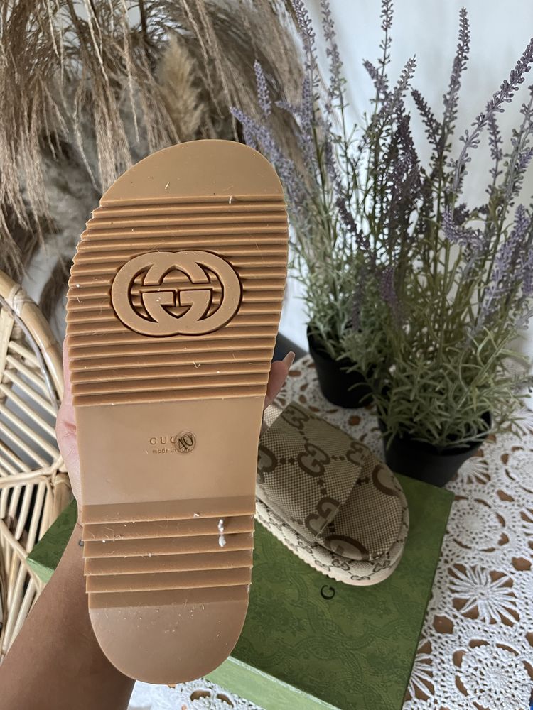 Klapki Gucci canvas maxi platformy 36 buty damskie na lato nowe