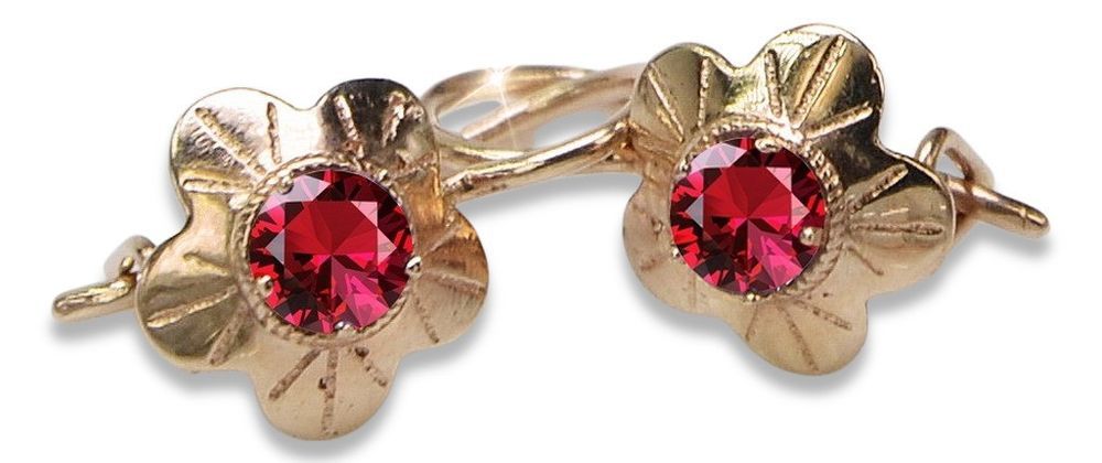 Rosyjskie kolczyki z 14k 585 różowego złota vec028 Rubin
