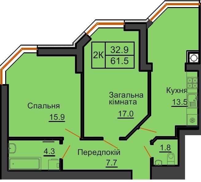 Двукімнатна з документами. 62 кв м. ЖК Софія. Державні програми