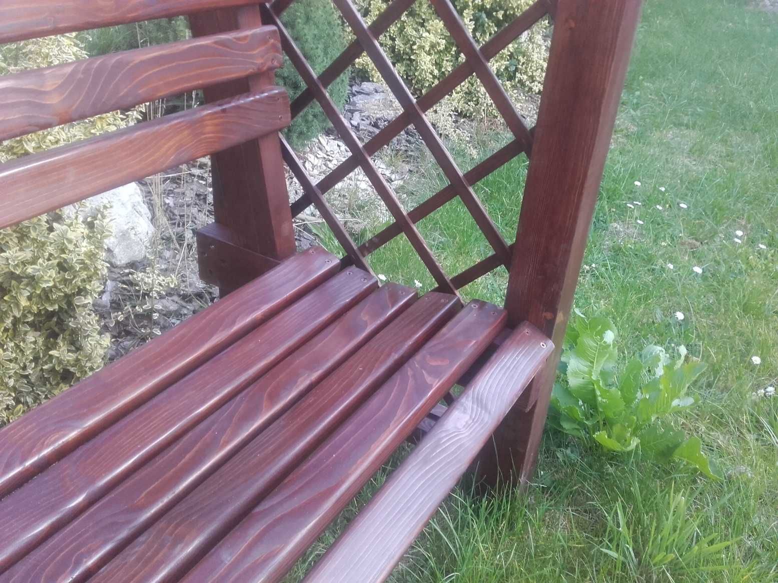 Ławka z pergolą ogrodowa drewniana dębowa solidna