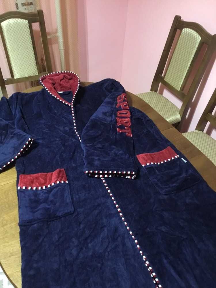 Новий чоловічий махровий турецький халат, ТМ Rukim, Темно-синій 4XL