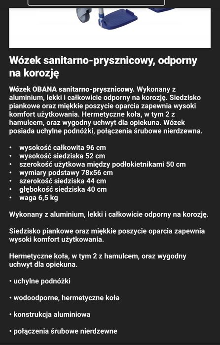Wózek toaletowo prysznicowy