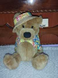 Винтажный плюшевий ведмедик Russ з плетеним капелюхом