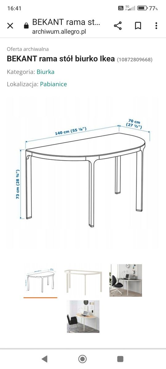 BEKANT rama do półokrągłego blatu Ikea