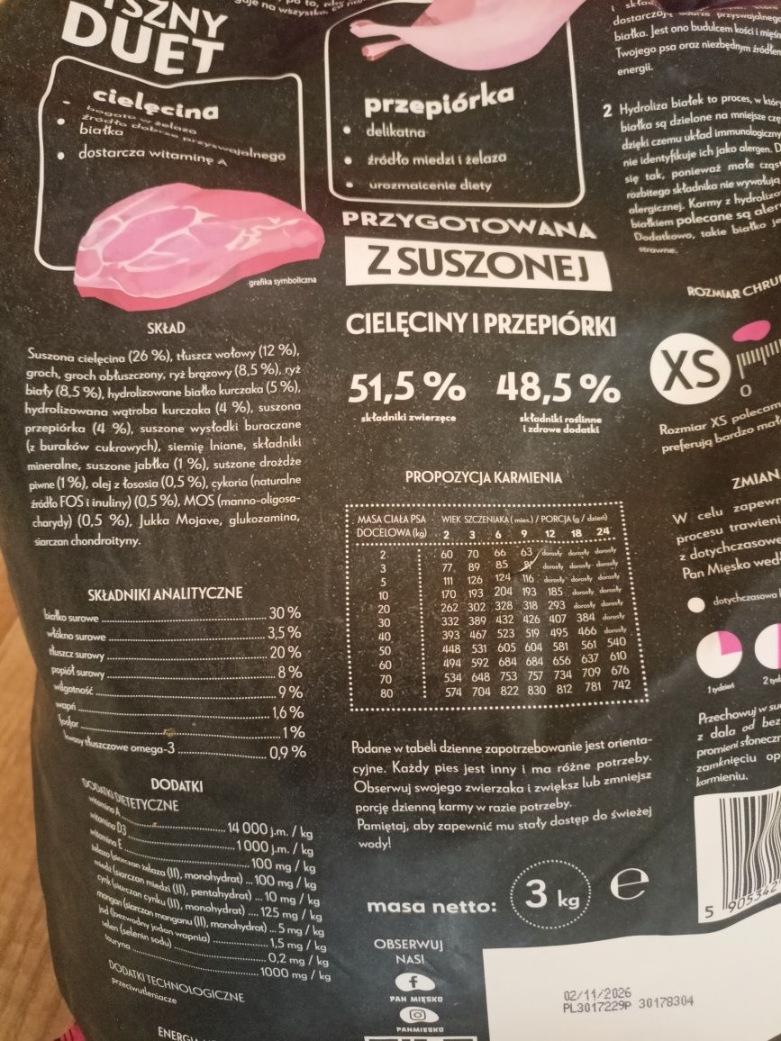 Sucha karma dla szczeniaka PAN MIĘSKO cielęcina z przepiórką 3 kg