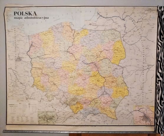 Mapa Polski Administracyjna płócienna 1 październik 1985r