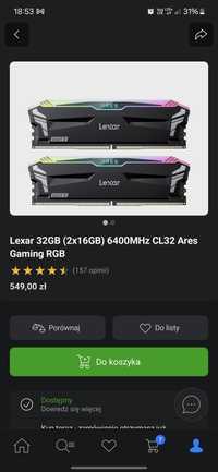 Lexar 32GB (2x16GB) 6400MHz CL32 Ares Gaming RGB