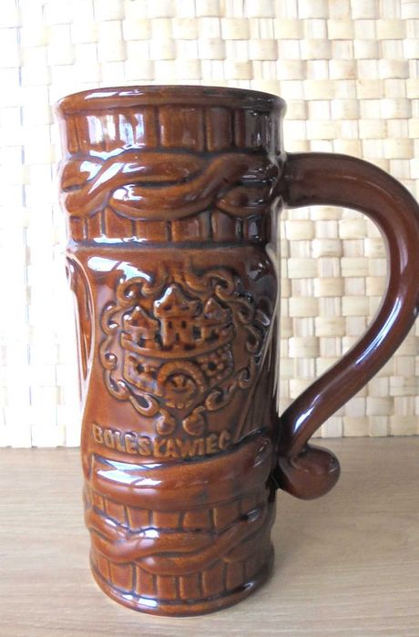 Kufel brązowy ceramiczny Bolesławiec PRL