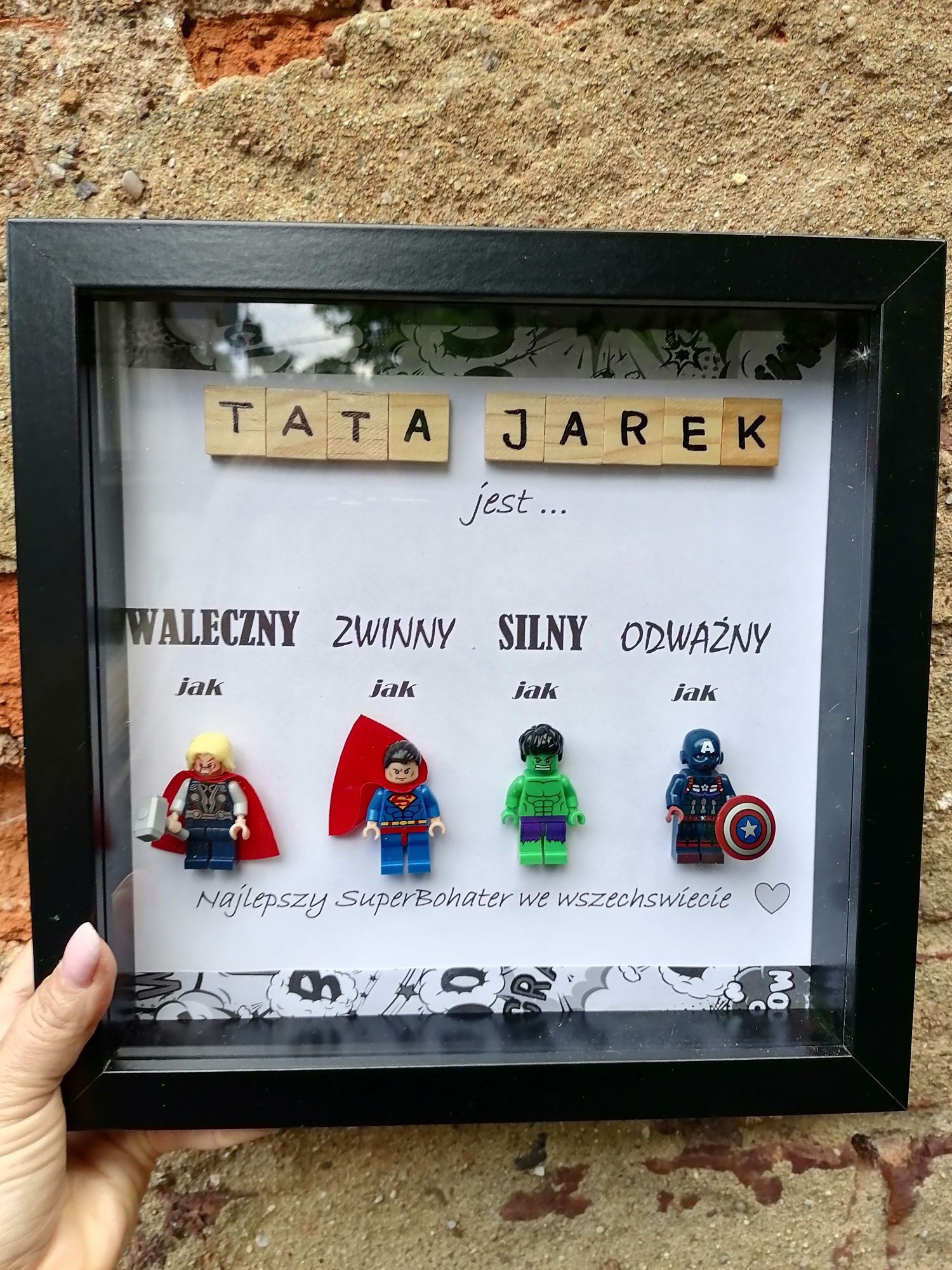 Ramka dzień ojca prezent dla Taty figurki lego ludziki Marvel Avenges