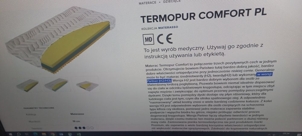 Materac 200×160 Termopur ComfortPartner