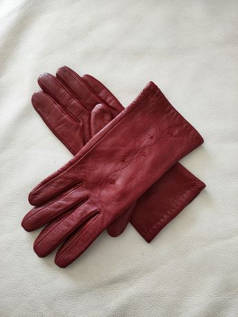 Nowe bordowe rękawiczki skórzane rozmiar S-M