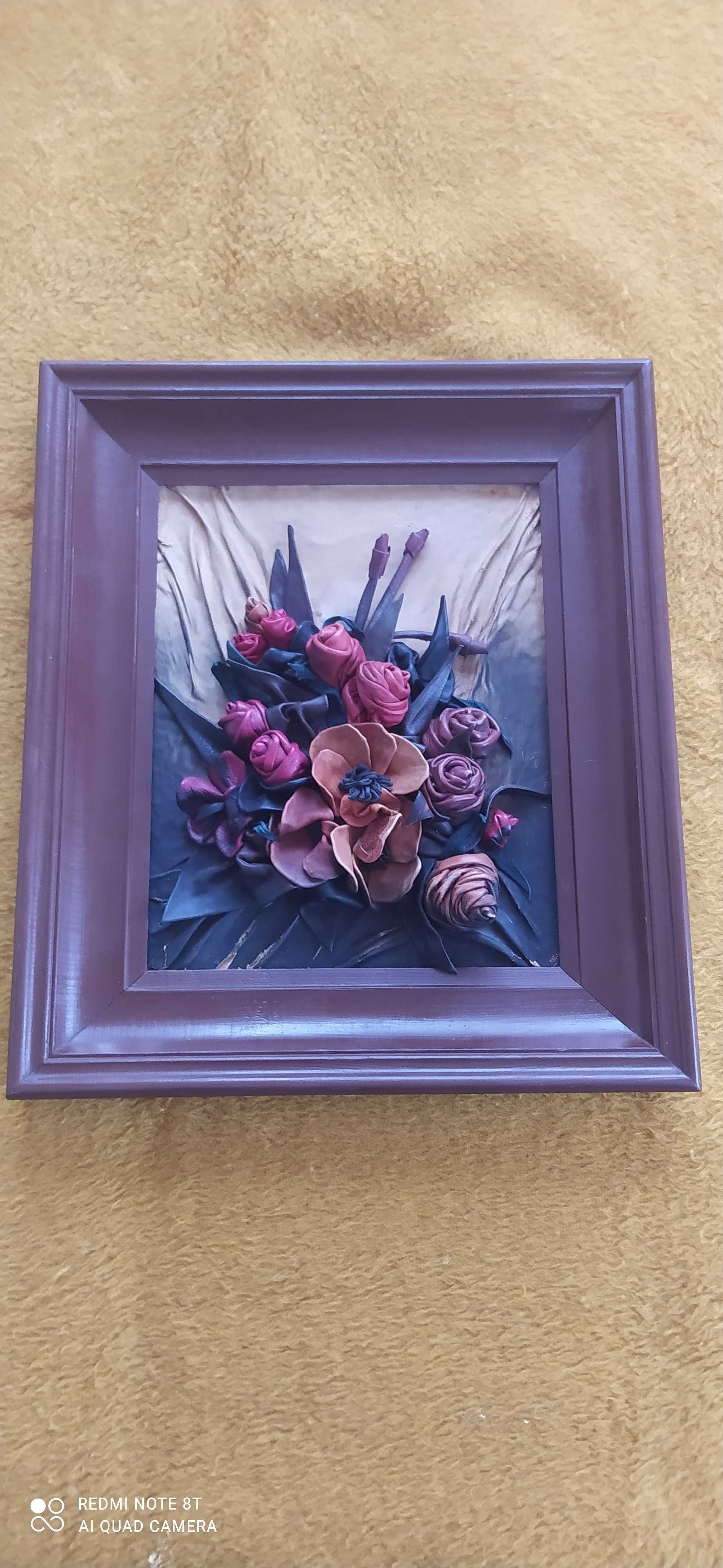 Obraz skorzany kwiaty