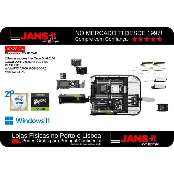 Workstation HP Z8 G4 RTX 4080 - 2x Xeon Gold 6154/256GB RAM/2xSSD 1 TB