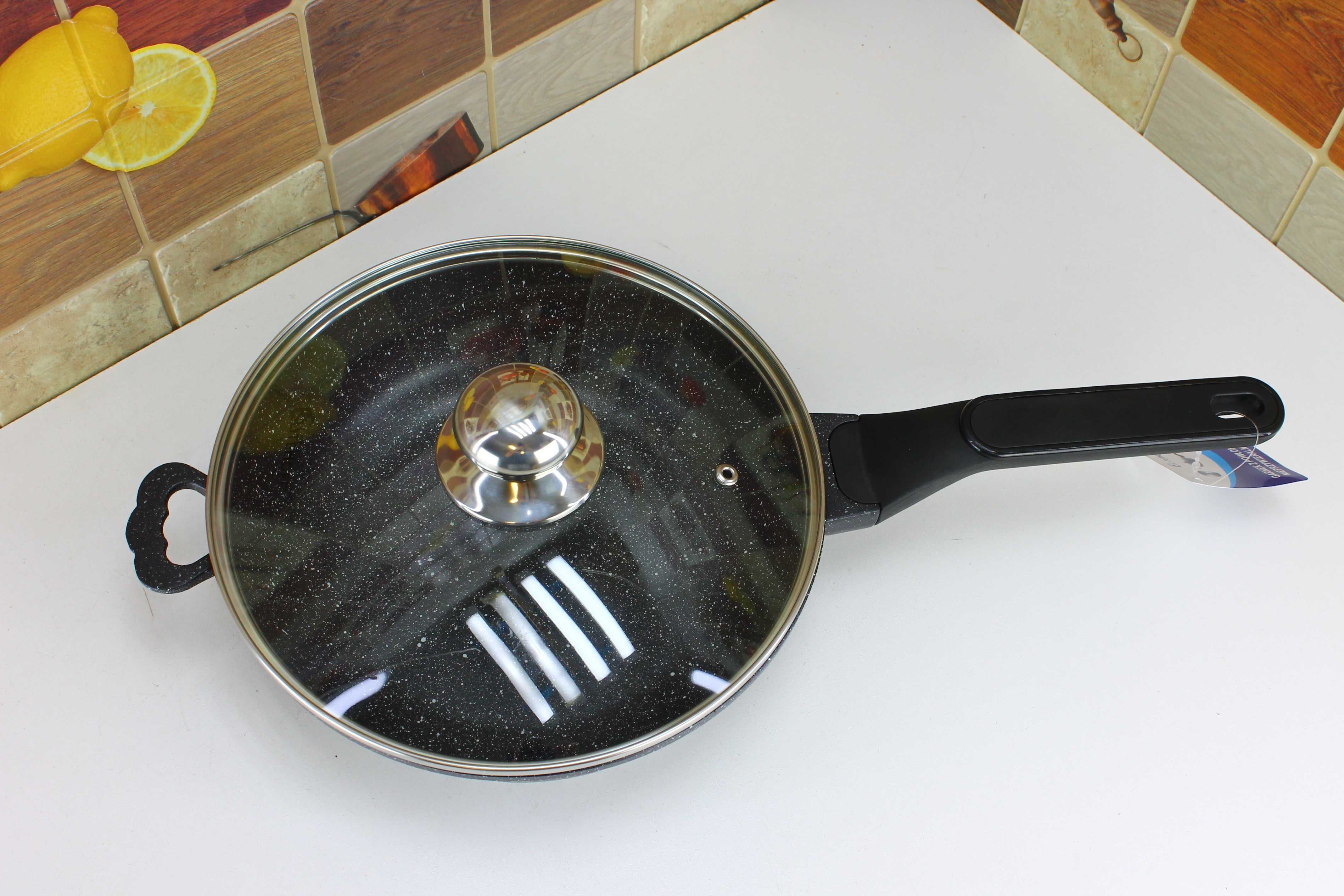 Solidna Głęboka Patelnia 24cm z pokrywą EliteHoff E7022 czarna