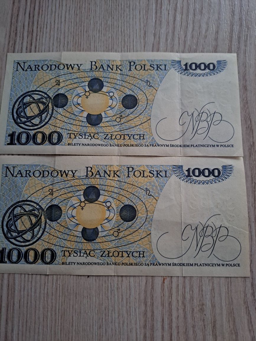 Sprzedam dwa banknoty o nominale 1000 zł.