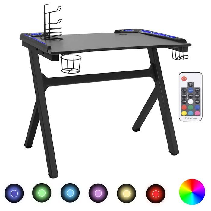 Vidaxl Biurko Z Led I Nogami W Kształcie Y, Czarne, 110X60X75 Cm