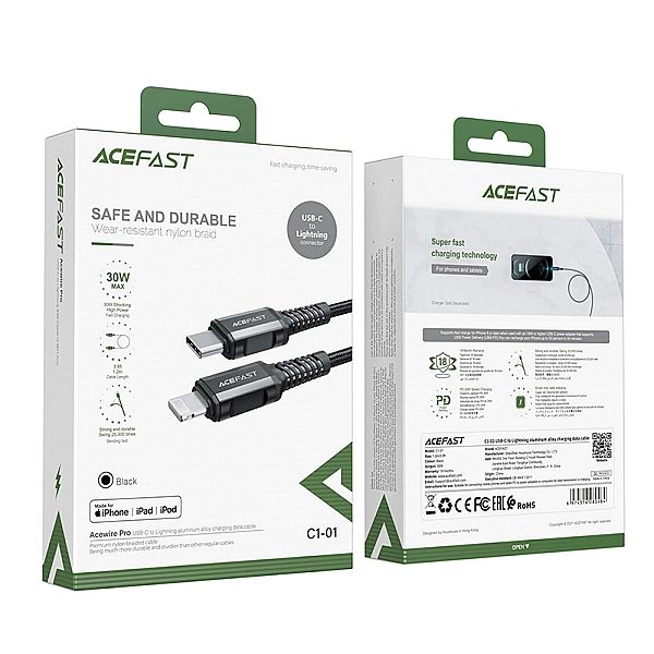 Kabel Acefast C1-01 Lightning - USB-C MFi PD 30W 3A 480Mb/s 1,2m - cza