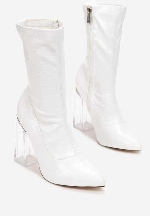 Białe botki rozmiar 37 na przezroczystym obcasie