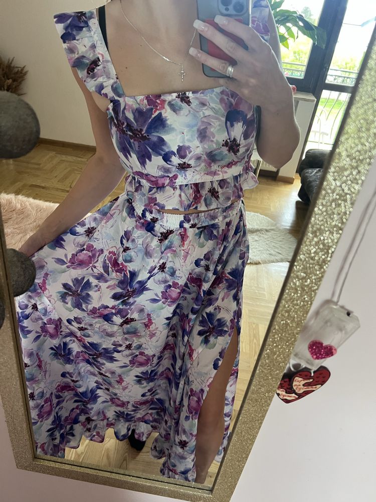 Sukienka komplet set la perla zestaw spodnica maxi top hiszpanka