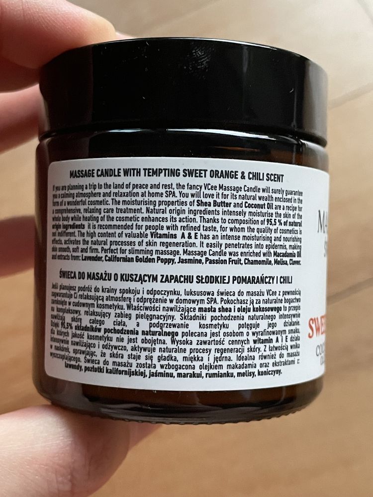Vcee świeca masaż nowa olej kokosowy shea pomarańcza z chilli 80 g