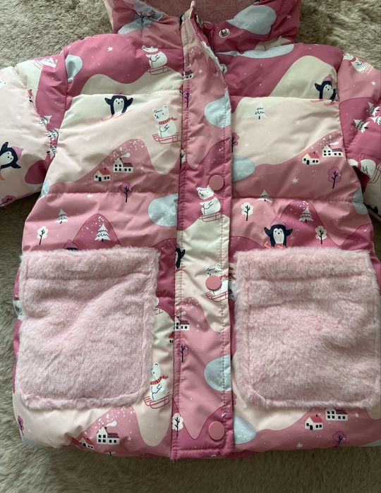 Nowa wzorzysta kurtka zimowa dla dziewczynki ocieplana