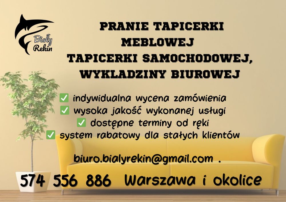Pranie tapicerki meblowej, samochodowej, wykladziny biurowej