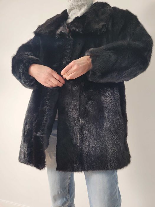 futro naturalne rozm. 40 nutria czarne krótkie z kołnierzem