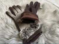 Rękawiczki z delikatnym futerkiem ombre brązowe nowe