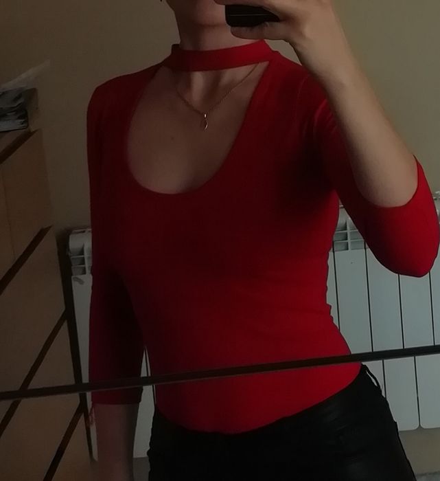 Body czerwone body choker bluzka 3/4