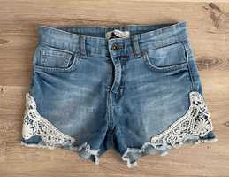 Moodo jeansowe szorty spodnie krótkie spodenki koronka XS przetarcia