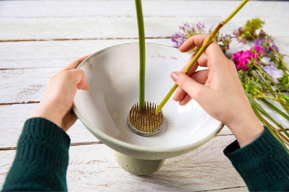 Kij jeż, Kenzan, Ikebana, podkład metal srebrny, Ø5cm
