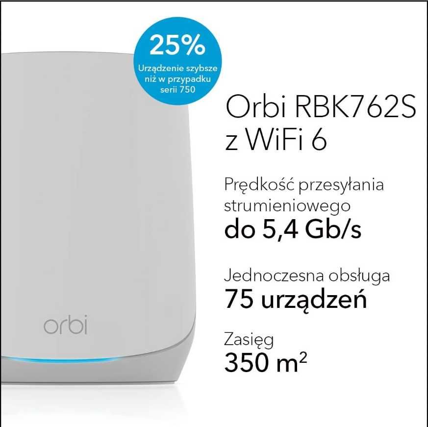 Wzmacniacz sygnału NETGEAR Orbi System RBK762S Wifi 6 mesh nowy okazja